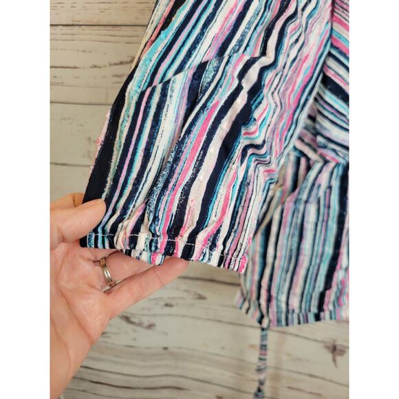 Lane Bryant Blue Pink Striped Surplice Textured Faux Wrap Top Women's Size 26/28 - Picture 7 of 11